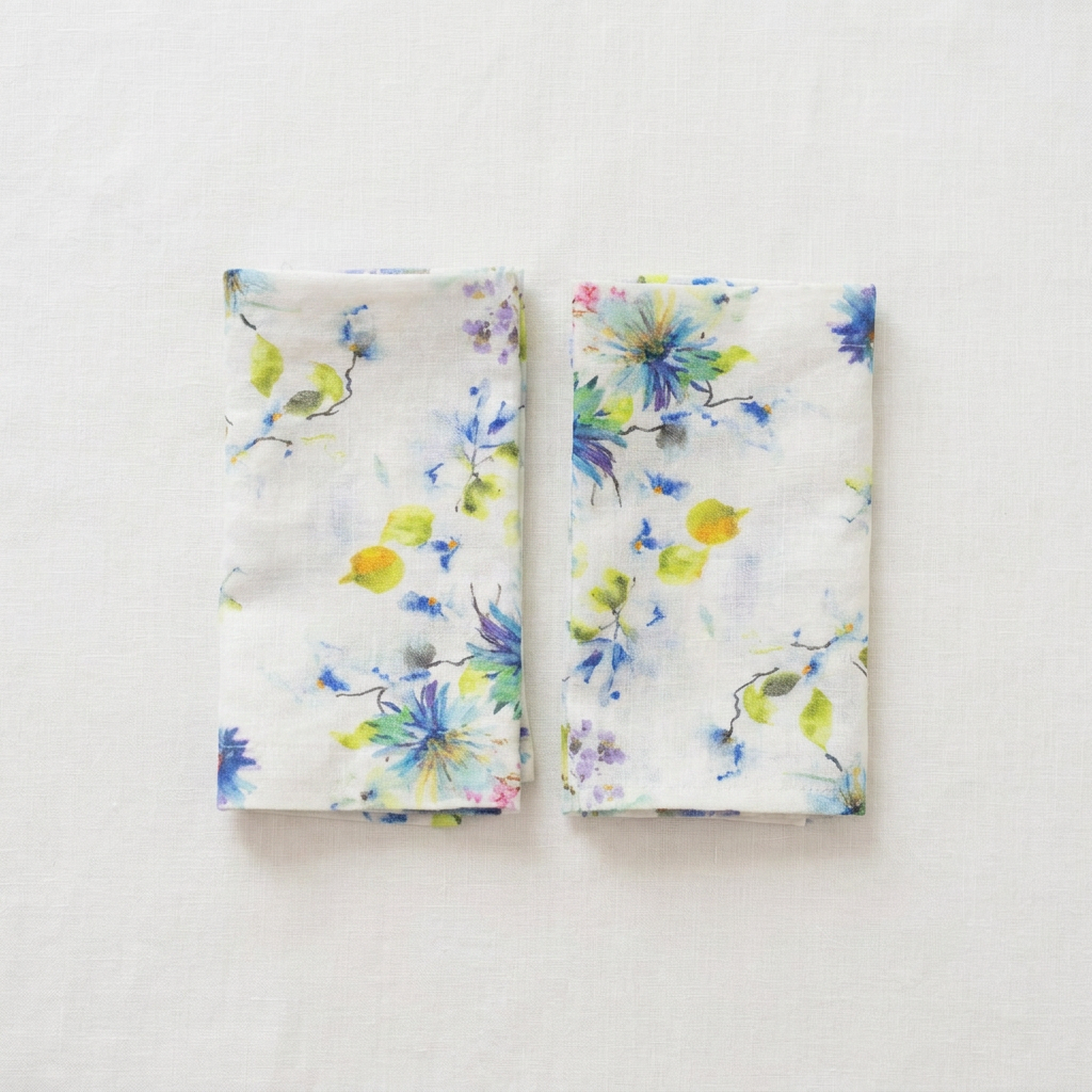 Linneservetter med blommönster, set om två – Linen Tales